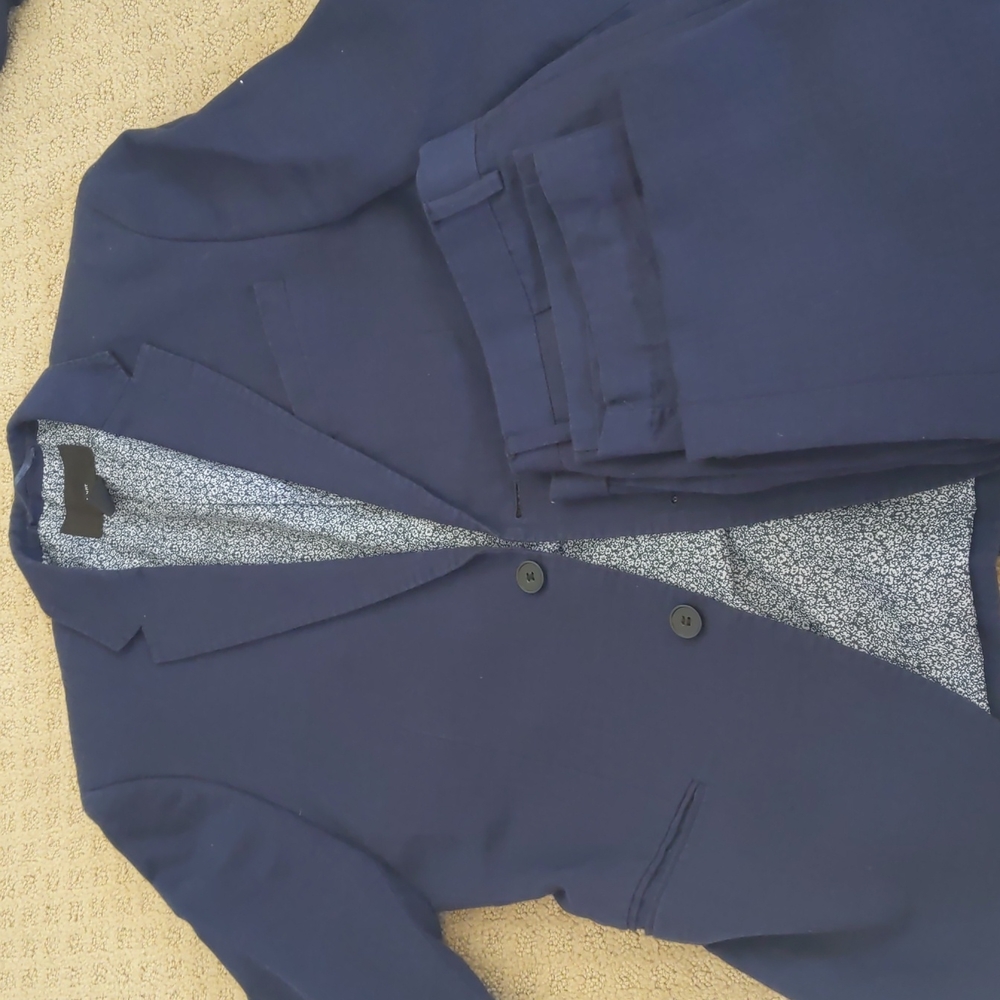 H&M Navy Slim Fit Suit 38 Jacket pants 33 linen